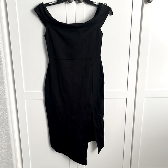 RHAPSODY Elle Clo Women’s Dress Little Black Dress Off Shoulder Ponte Mini Dress - Picture 4 of 5